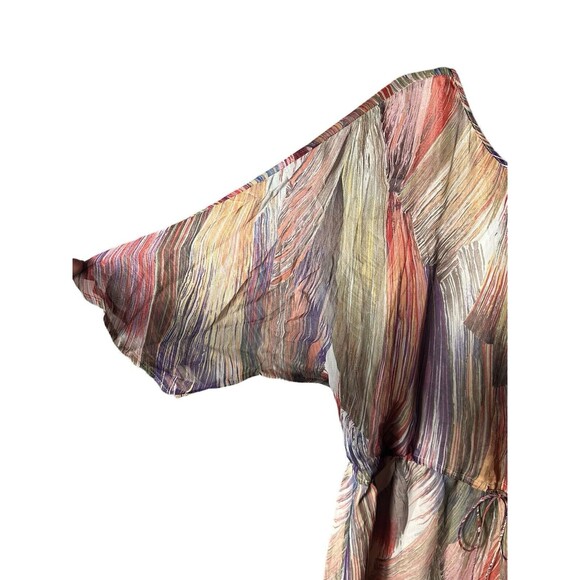 Gemma 100% Silk Dress Oversized XS Drawstring Waist Colorful Short Slv #Q9-6 - Picture 6 of 13